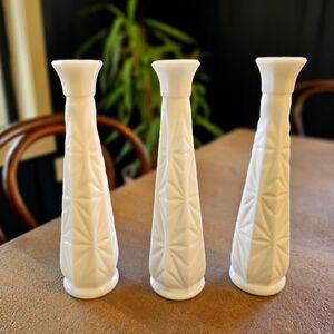Vintage White milk glass starburst fluted vase set of 3